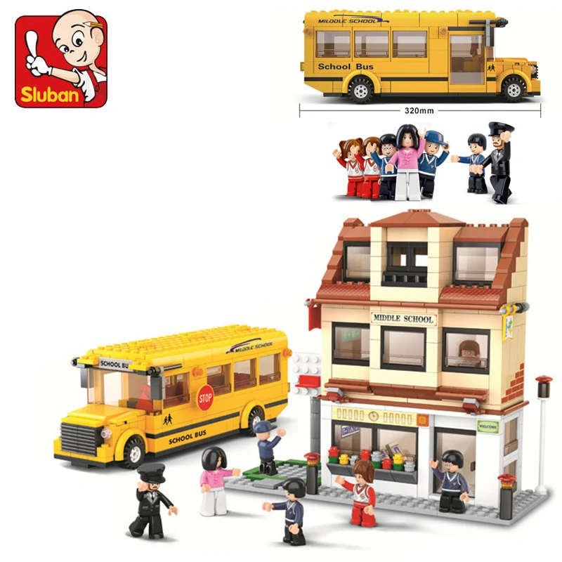 

SLuban City SCHOOL BUS Educational Toy Children's Assembled Car Model Building Block Minifigures Toy Gift For Kids 487PCS