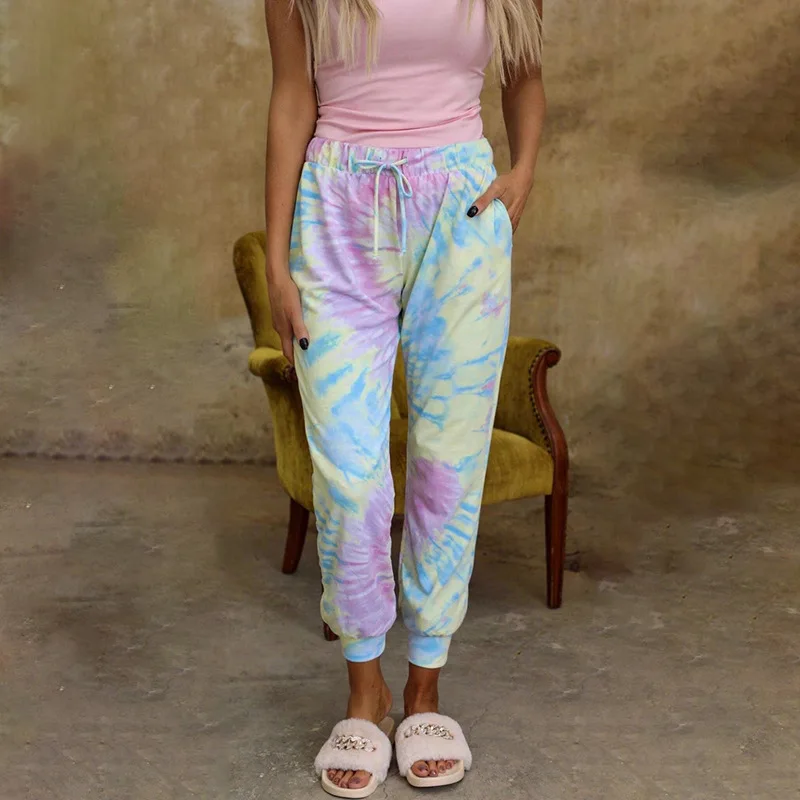 Spring And Summer European And American Women's Tie-dye Printed Loose Toused Pants Mid-waist Lace-up Casual trousers/S-2XL 
Spring And Summer European And American Women's Tie-dye Printed Loose Toused Pants Mid-waist Lace-up Casual trousers/S-2XL