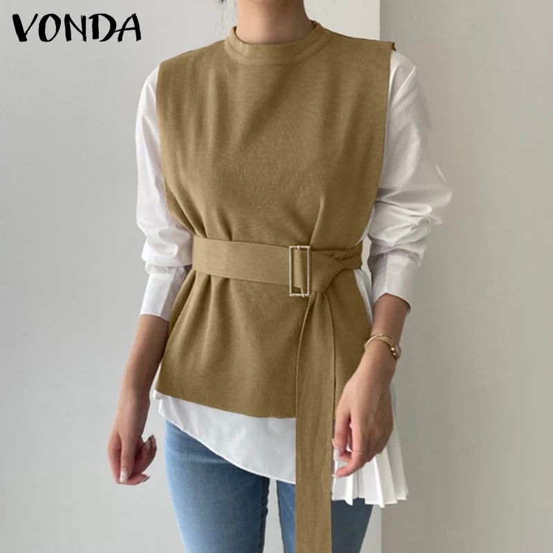 Women Blouse Two Suit Long Sleeve Tops With Belt 2020 VONDA Female Waistcoat Casual Blouse Oversized Solid Blusas Femininas
Women Blouse Two Suit Long Sleeve Tops With Belt 2020 VONDA Female Waistcoat Casual Blouse Oversized Solid Blusas Femininas