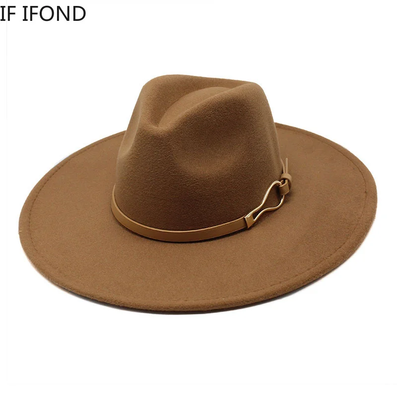 

2023 Fedora Hat Women Big Wide Brim 9.5cm Vintage Khaki Felted Jazz Hat Winter Formal Dress Cap sombreros de mujer