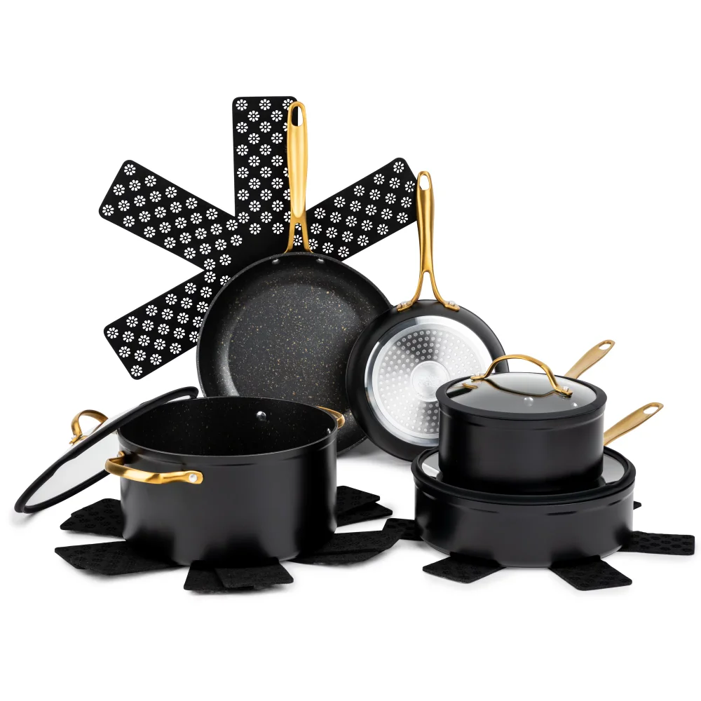 

Stainless Steel Non-Stick 12 Piece Gold Pots and Pans Cookware Set 21.46 X 13.39 X 7.09 Inches