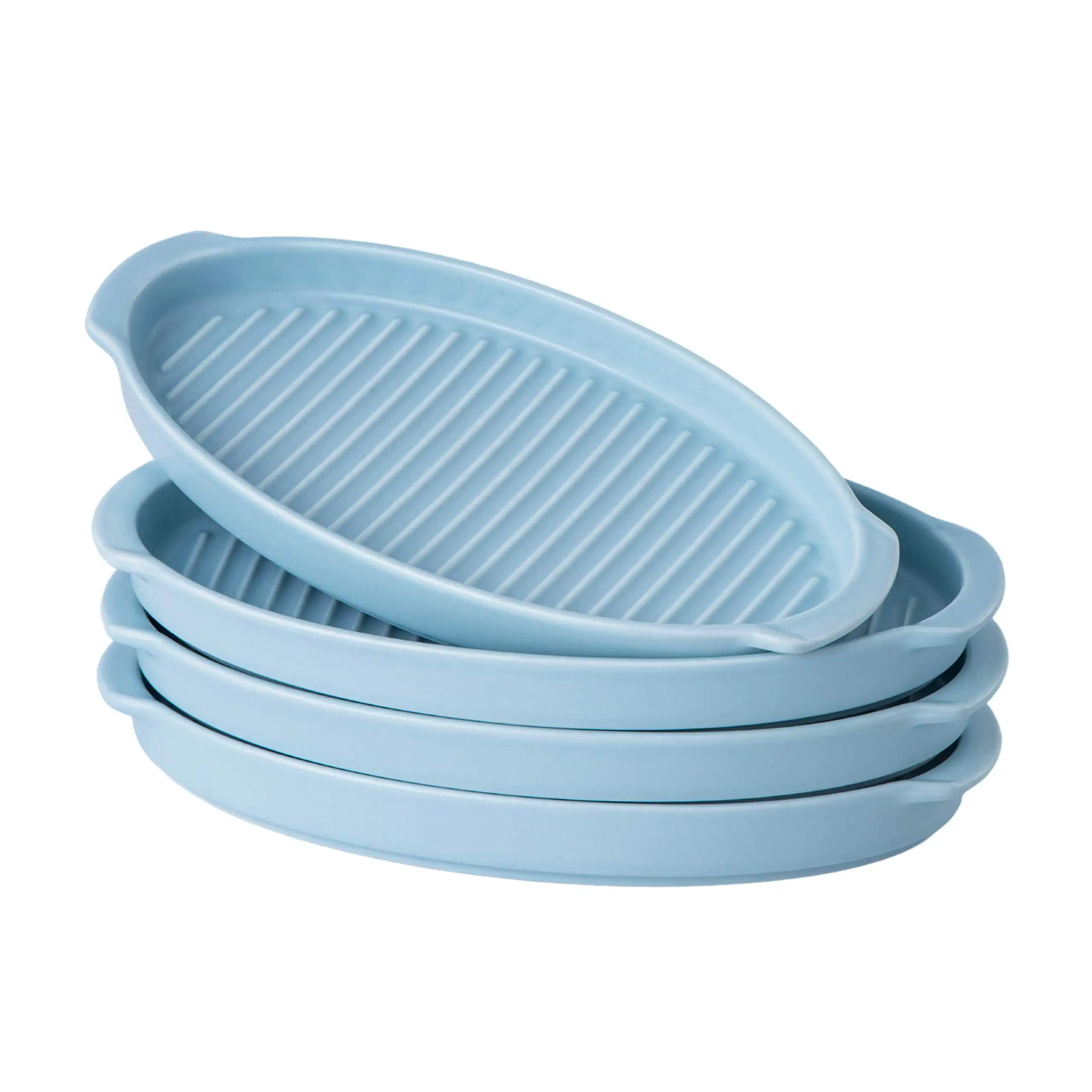 Set Of 4 Ceramic Matte Glaze Baking Dish 10" Dinner Plates, Oven Safe Roasting Grill Pan with handles Oval Dish, Blue
Set Of 4 Ceramic Matte Glaze Baking Dish 10" Dinner Plates, Oven Safe Roasting Grill Pan with handles Oval Dish, Blue