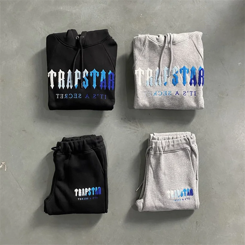 

2022fw Chandal Trapstar Sports Suit Men And Women White Blue Embroidered Hoodie Sweatpants Plush Fitness Trapstars Sweater