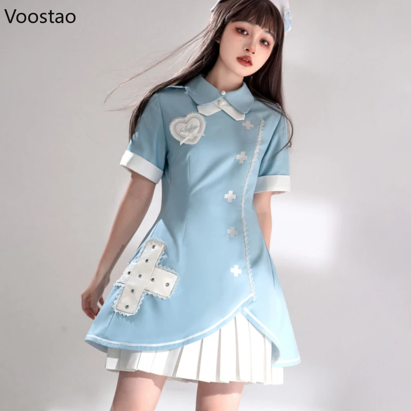 Japanese Sweet Lolita OP Dress Women Elegant Cute Lace Hearts Cross Embroidery Cosplay Nurse Party Dresses Girls Slim Vestidos
Japanese Sweet Lolita OP Dress Women Elegant Cute Lace Hearts Cross Embroidery Cosplay Nurse Party Dresses Girls Slim Vestidos