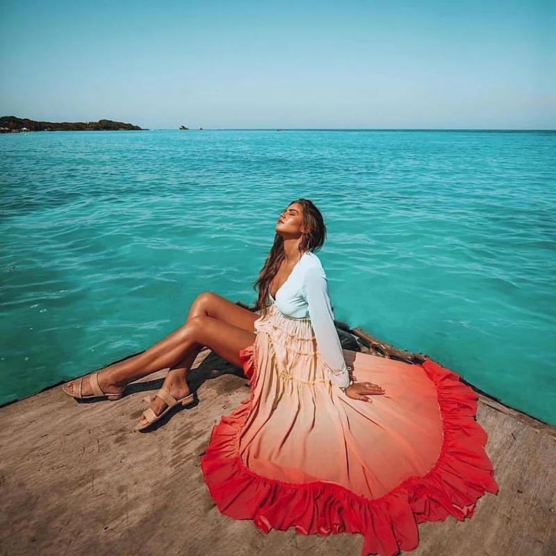 Women's Summer Bohemian Autumn Dress Printing Gradient Elegant Dress Patchwork Rainbow Color Party Dress Ruffles Sweet Vestidos
Women's Summer Bohemian Autumn Dress Printing Gradient Elegant Dress Patchwork Rainbow Color Party Dress Ruffles Sweet Vestidos