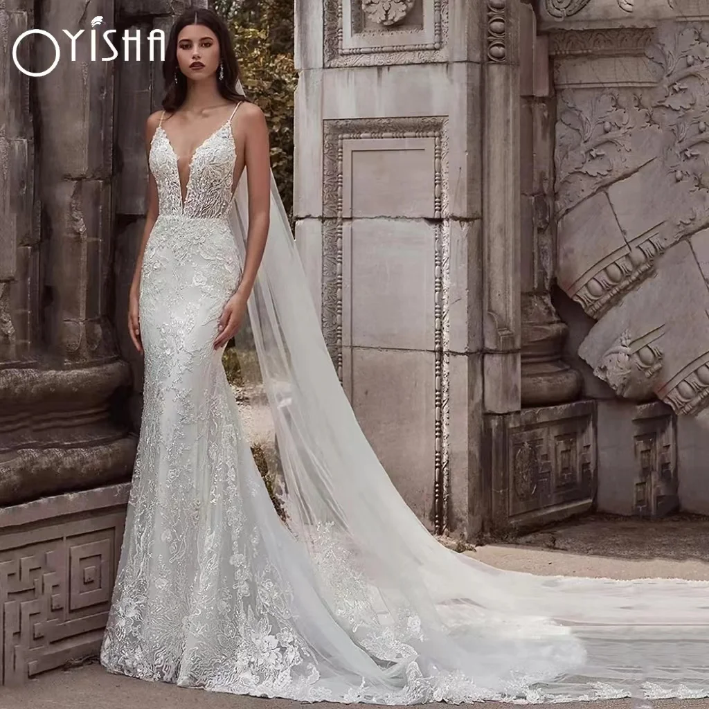 OYISHA 2023 Elegant Luxury Sleeveless Mermaid Wedding Dresses V Neck Spaghetti Straps Vestido De Glitter Appliques Bridal Gowns
OYISHA 2023 Elegant Luxury Sleeveless Mermaid Wedding Dresses V Neck Spaghetti Straps Vestido De Glitter Appliques Bridal Gowns