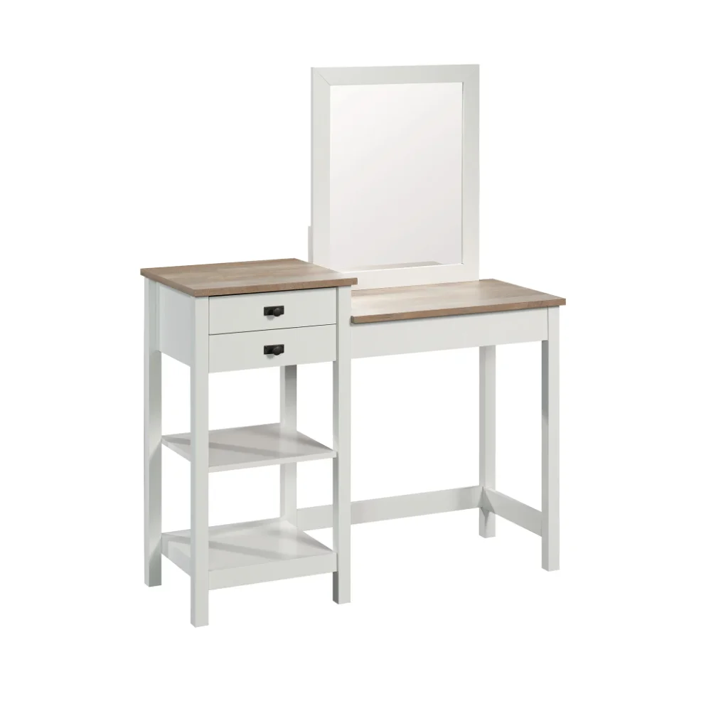 

Bedroom Vanity with Mirror, Soft White Finish, Modern Simplicity, Senior Sense of Small Storage Cabinet Integrated Makeup Table