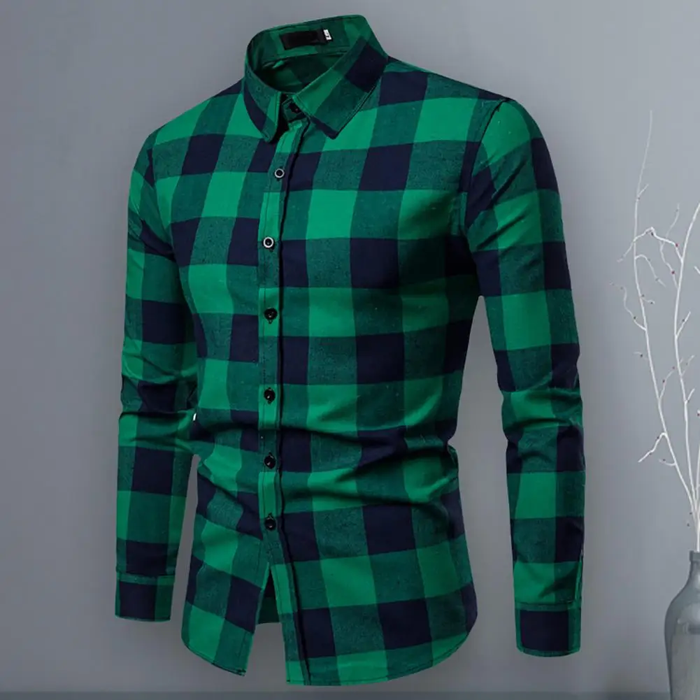 Повседневная однобортная рубашка Colorfast, универсальная Простая мужская рубашка в клетку с принтом, топ, уличная одежда 
Повседневная однобортная рубашка Colorfast, универсальная Простая мужская рубашка в клетку с принтом, топ, уличная одежда