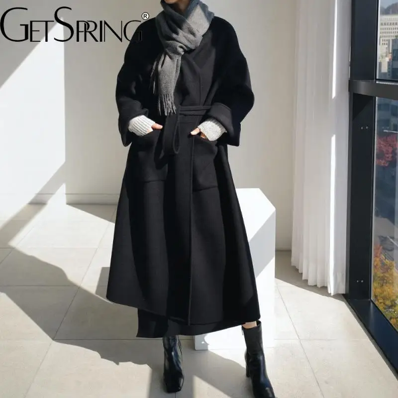 GetSpring Women Wool Coat Temperament Solid Lace Up Black Winter Woolen Jacket All Match Loose Long Overcoat Autumn 2022 Fashion
GetSpring Women Wool Coat Temperament Solid Lace Up Black Winter Woolen Jacket All Match Loose Long Overcoat Autumn 2022 Fashion