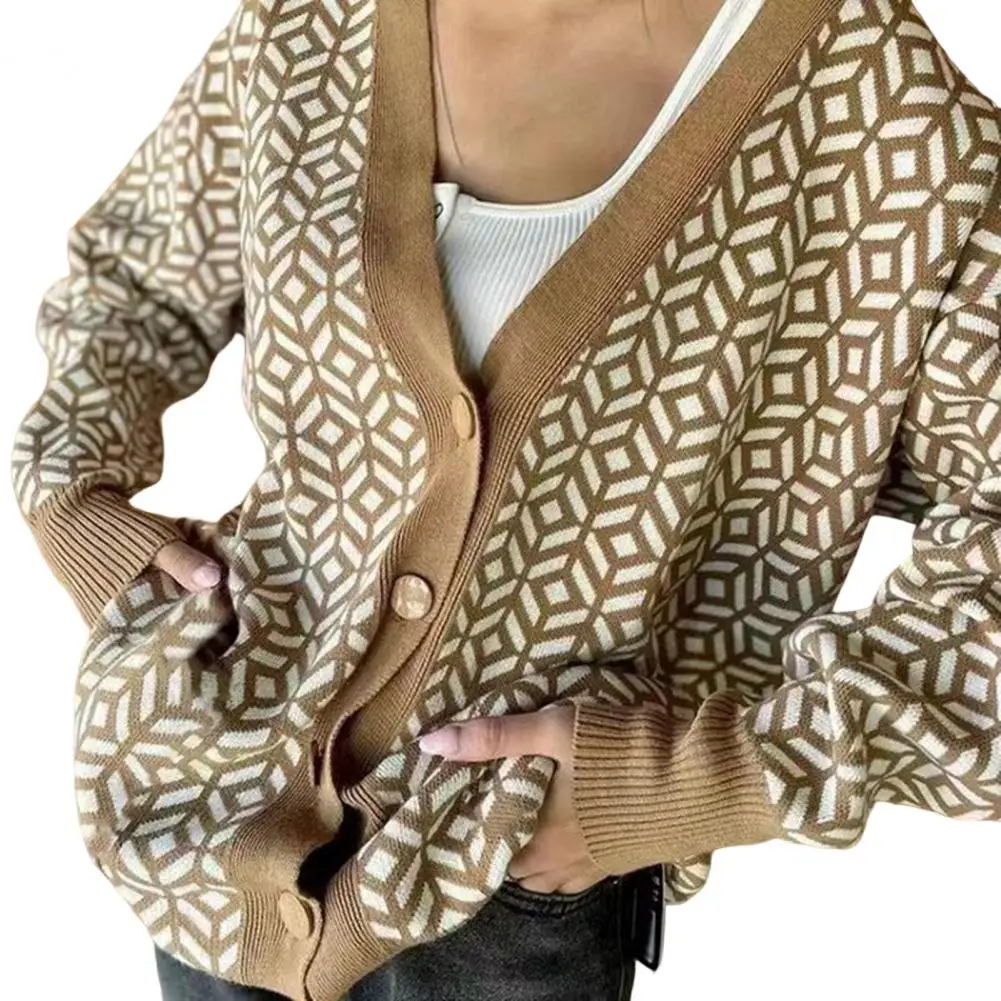 Chic Sweater Coat Ribbed Trim Versatile Cardigan Sweater Women Jacquard Pattern Knit Jacket Knitwear 
Chic Sweater Coat Ribbed Trim Versatile Cardigan Sweater Women Jacquard Pattern Knit Jacket Knitwear