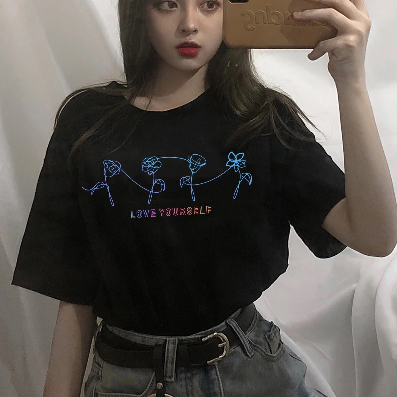 

Женская футболка с буквенным принтом Love YourSelf, милый корейский Повседневный Топ с коротким рукавом Kpop Bangtan для девушек