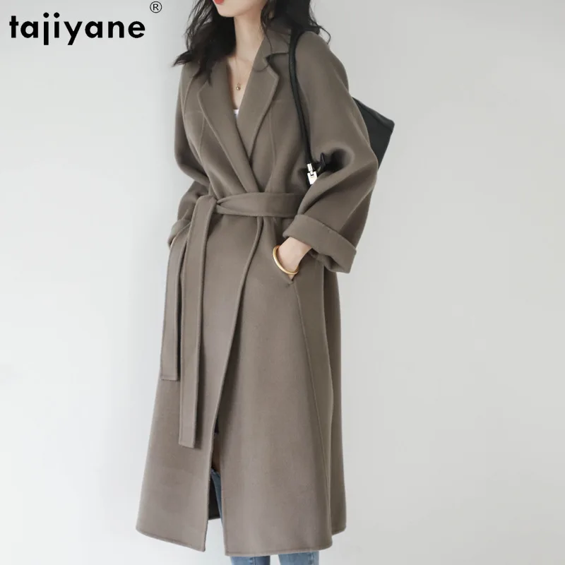 

Женское двустороннее шерстяное пальто Tajiyane, куртка из 100%-ной шерсти, свободная элегантная уличная одежда, осень-зима 2023