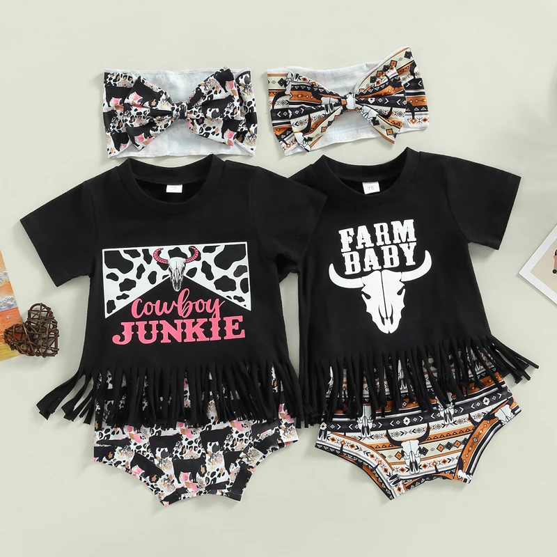 Infant Baby Girl Summer Clothing Letter Print Short Sleeve Tassel T-Shirt Animal Shorts Bow Headband 3pcs Outfits Set For 0-24M 
Infant Baby Girl Summer Clothing Letter Print Short Sleeve Tassel T-Shirt Animal Shorts Bow Headband 3pcs Outfits Set For 0-24M