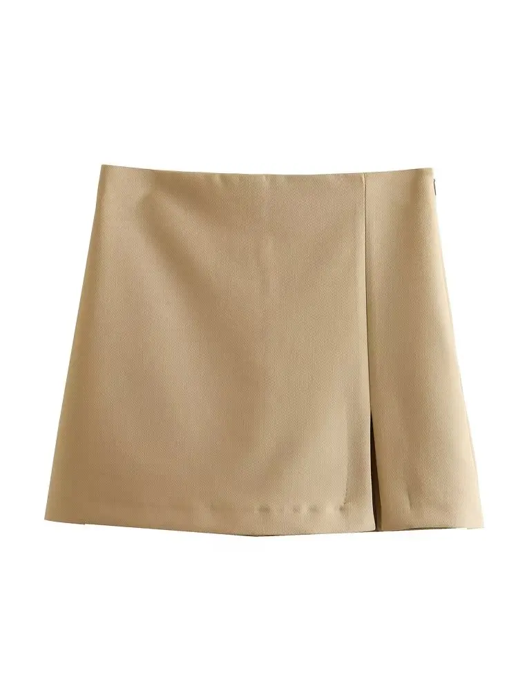 

TRAF Summer Solid Skirt Shorts For Women 2023 Fashion Vintage Causal Side Zipper Fly Short Pant Elegant Split A-Line Mini Shorts