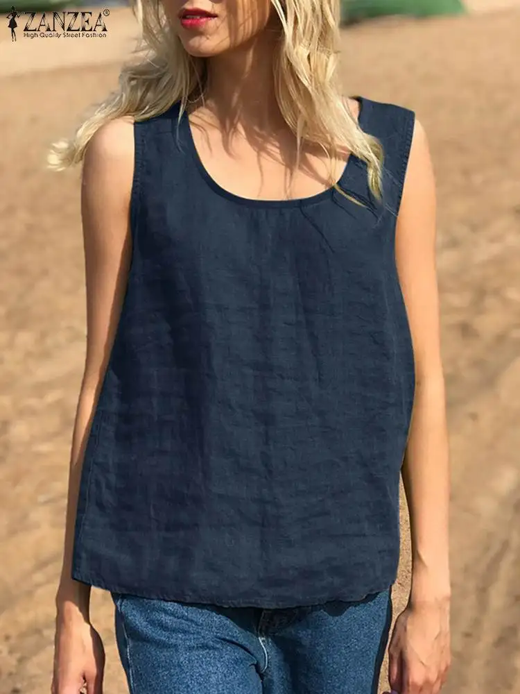 ZANZEA Summer Beach Blouse Women Elegant Sleeveless Tanks Tops Fashion Solid Cotton Top Tunic Casual Holiday Blusas Work Shirts
ZANZEA Summer Beach Blouse Women Elegant Sleeveless Tanks Tops Fashion Solid Cotton Top Tunic Casual Holiday Blusas Work Shirts