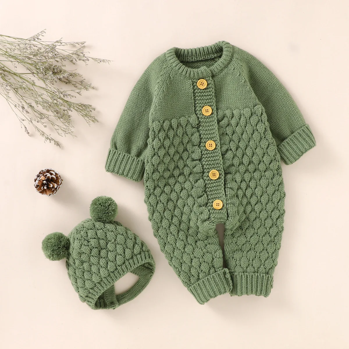 Baby 2PCS Winter Jumpsuit Outfits Infant Boys Girls Clothes Long Sleeve Solid Color Knitted Romper + Bear Hat Set
Baby 2PCS Winter Jumpsuit Outfits Infant Boys Girls Clothes Long Sleeve Solid Color Knitted Romper + Bear Hat Set