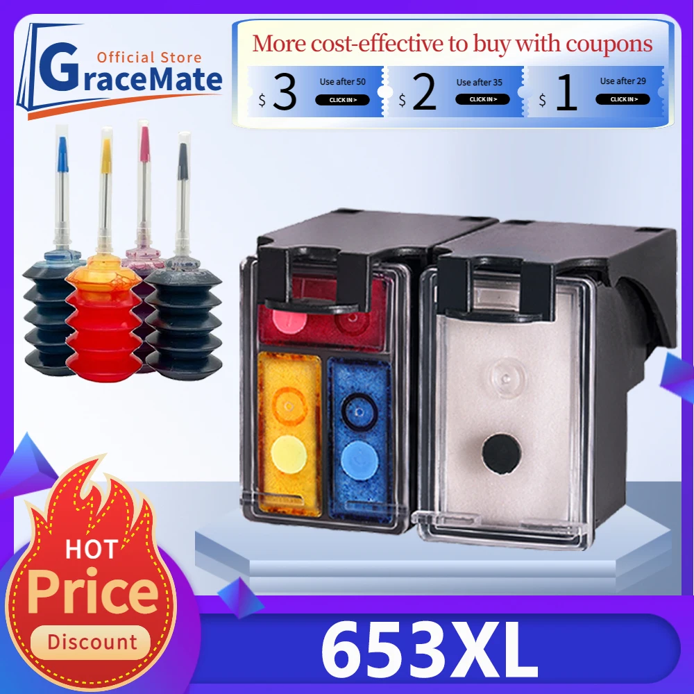 GraceMate 653XL Remanufactured for hp653 hp 653 xl Ink Cartridge Replacement for HP Deskjet 6075 6475 Inkjet Printer
GraceMate 653XL Remanufactured for hp653 hp 653 xl Ink Cartridge Replacement for HP Deskjet 6075 6475 Inkjet Printer