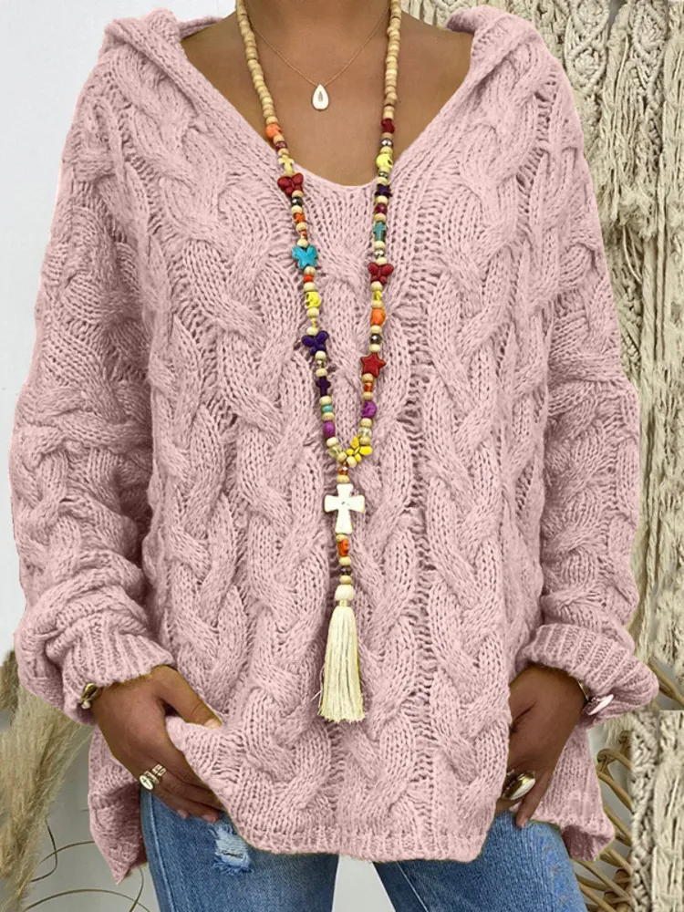 Hooded Sweater Loose Casual Knitted Long Sleeved Solid Color Elastic Pullover Knitted Sweater Clothes Office Lady Autumn New
Hooded Sweater Loose Casual Knitted Long Sleeved Solid Color Elastic Pullover Knitted Sweater Clothes Office Lady Autumn New