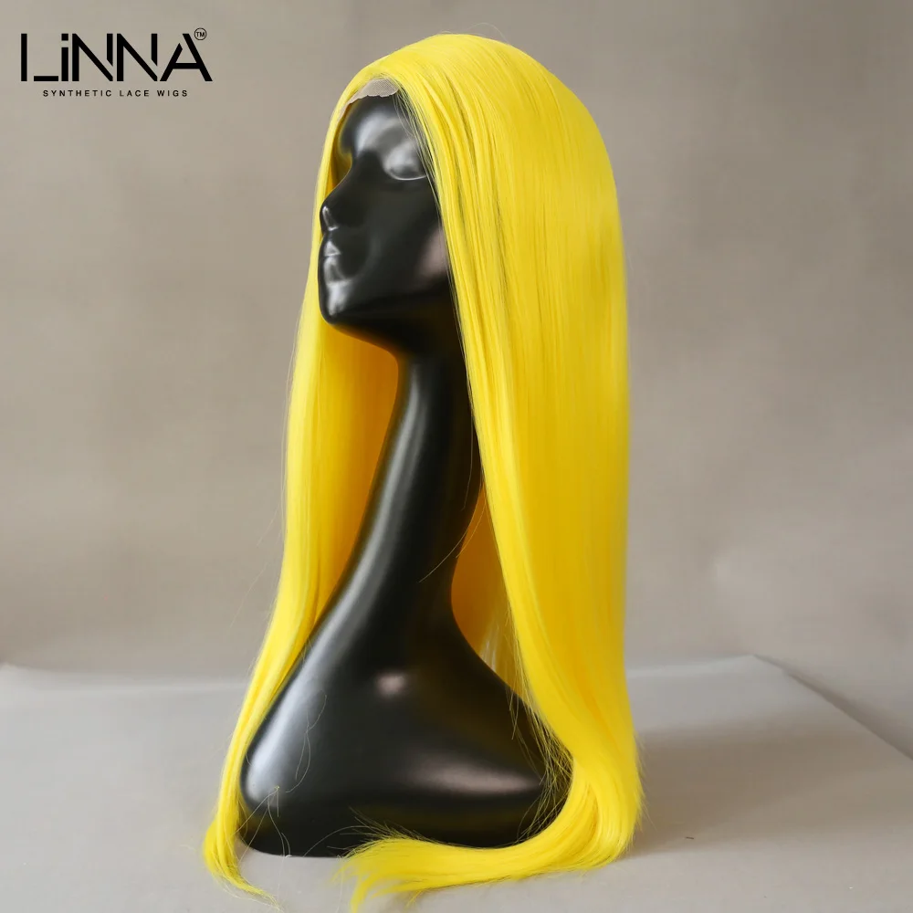 Парик LINNA из синтетического кружева для женщин Длинные прямые парики желтого