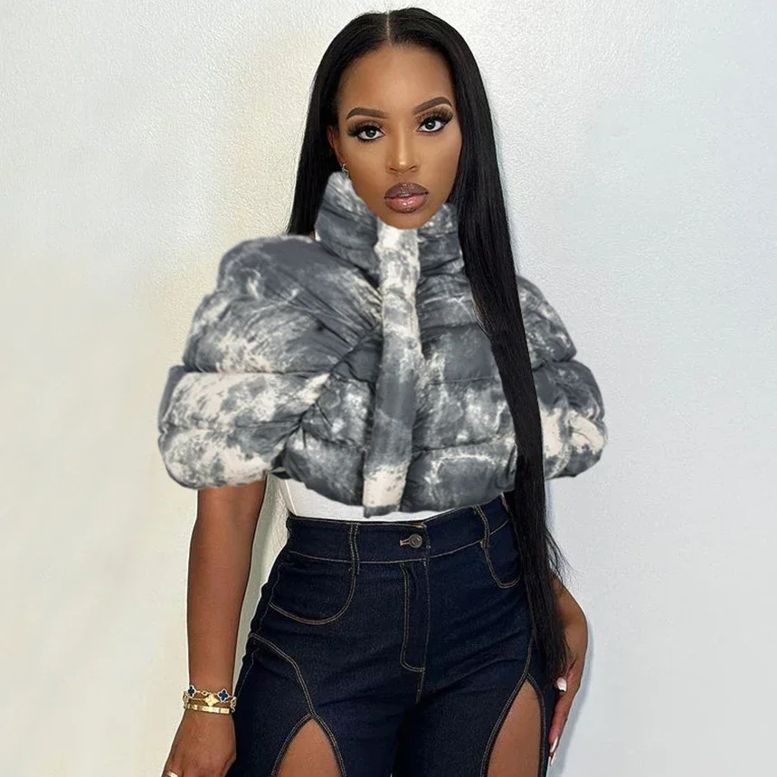 2023 Chic Stand Collar Tie Die Zip-up Short Cotton Coats Women Autumn Winter Padded Warm Jackets Female Thicken Shawl Outerwears 
2023 Chic Stand Collar Tie Die Zip-up Short Cotton Coats Women Autumn Winter Padded Warm Jackets Female Thicken Shawl Outerwears