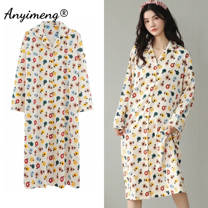 Пижама женская Partysu, модная ночная рубашка в стиле Ins, с цветочным принтом, одежда для сна, XL XXL, осень-весна 
Пижама женская Partysu, модная ночная рубашка в стиле Ins, с цветочным принтом, одежда для сна, XL XXL, осень-весна