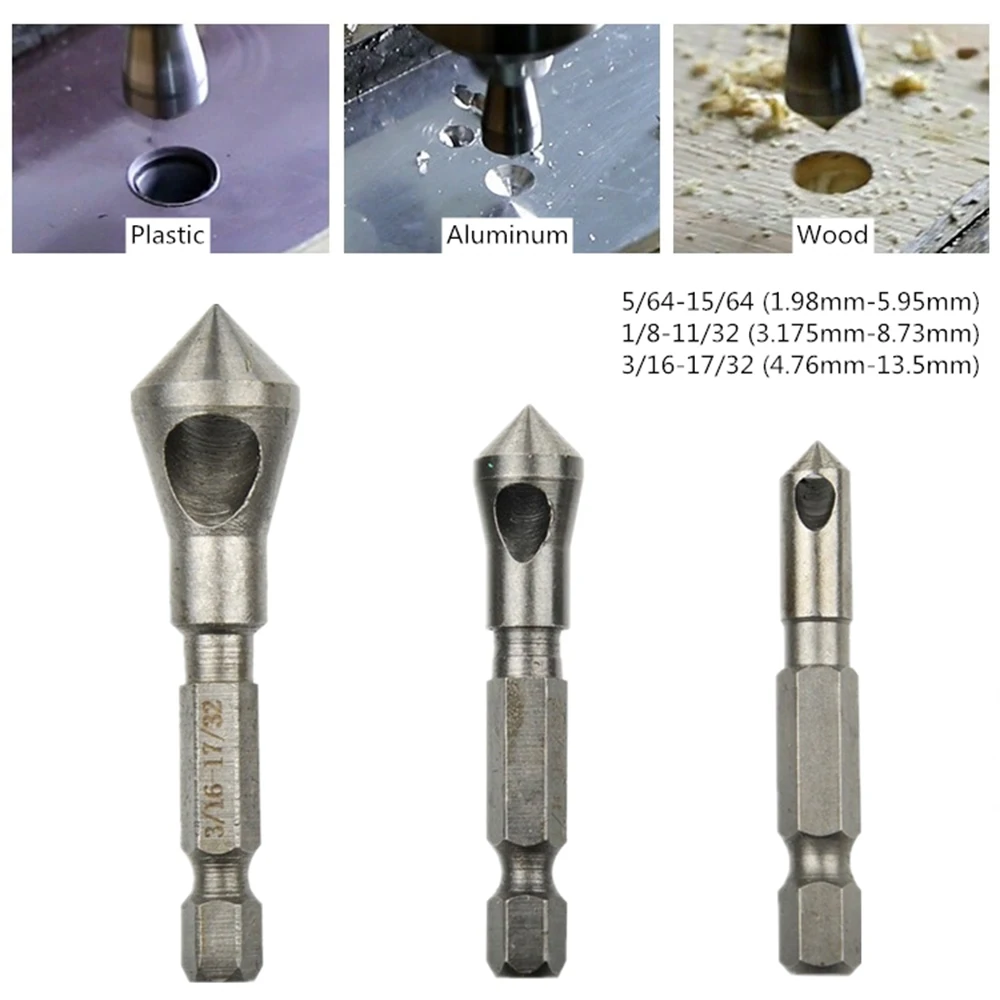 

3PCS 6.35MM 90 Degrees Countersink Bit Set Deburring Drill Bits Tapper Hole Cutter Wood Metal Plastic Chamfer Set