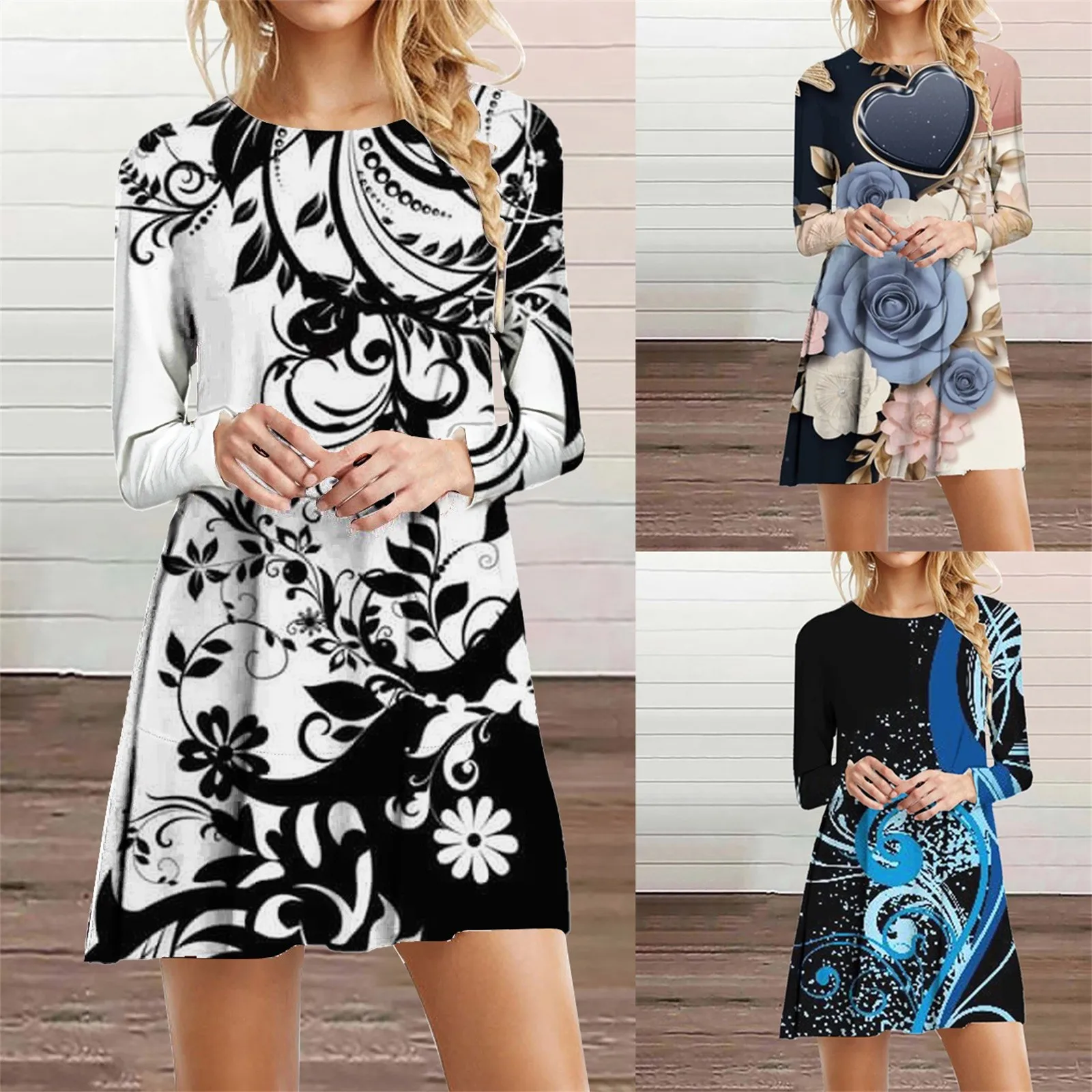 Women's Dresses Printed Round Neck Long Sleeved Dress Autumn And Winter Casual Sexy Dresses Casual Knee Length Dresses for Women
Women's Dresses Printed Round Neck Long Sleeved Dress Autumn And Winter Casual Sexy Dresses Casual Knee Length Dresses for Women