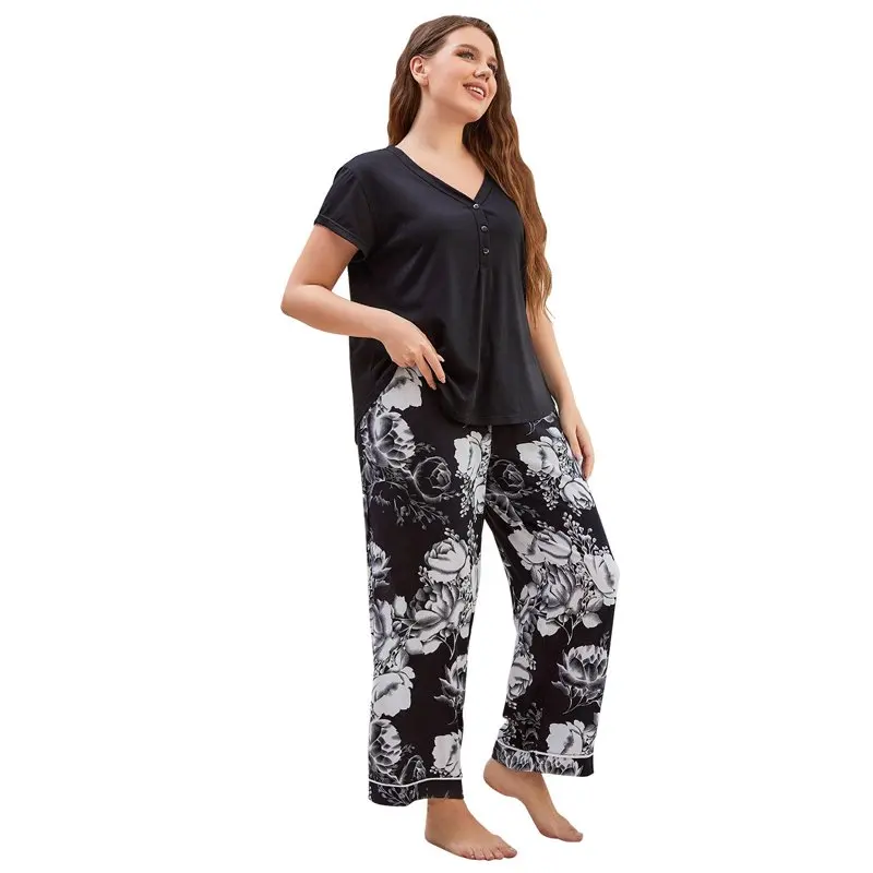 -3XL Plus Мягкая футболка с коротким рукавом и V-образным вырезом и брюки, комплект для отдыха 1XL-3XL для женщин/девушек-удобная женская пижама
-3XL Plus Мягкая футболка с коротким рукавом и V-образным вырезом и брюки, комплект для отдыха 1XL-3XL для женщин/девушек-удобная женская пижама