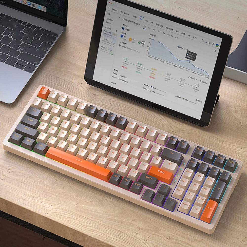 Механическая игровая клавиатура K98, клавиатура с RGB подсветкой, режим горячей замены, три режима, защита от фиктивных нажатий, для любителей компьютерных игр
Механическая игровая клавиатура K98, клавиатура с RGB подсветкой, режим горячей замены, три режима, защита от фиктивных нажатий, для любителей компьютерных игр