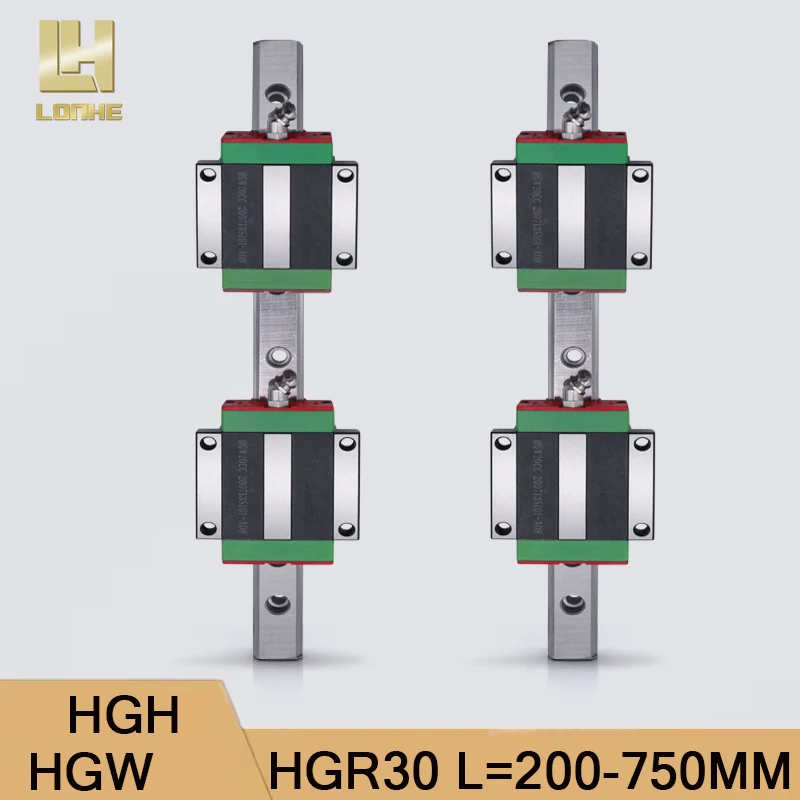 

2PCS HGR30 CNC Linear Guide Rails L: 200 - 750MM + 4PCS HGH30CA / HGW30CC Slide Block Square Carriages Swap for Hiwin HGR 30 set