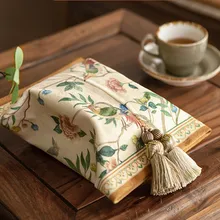 Fabric Tissue Box Lid Luxury Velvet Napkin Holder for Car Rectangular Home Kitchen Bedroom Bathroom New Chinese Flower Bird Deco