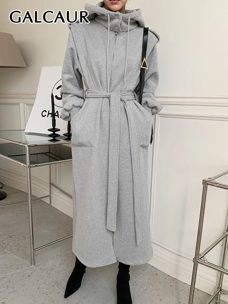GALCAUR Gray Coat For Women Hooded Collar Long Sleeve Long Solid Minimalist Coats Female Korean Fashion Spring Clothes Style New
GALCAUR Gray Coat For Women Hooded Collar Long Sleeve Long Solid Minimalist Coats Female Korean Fashion Spring Clothes Style New