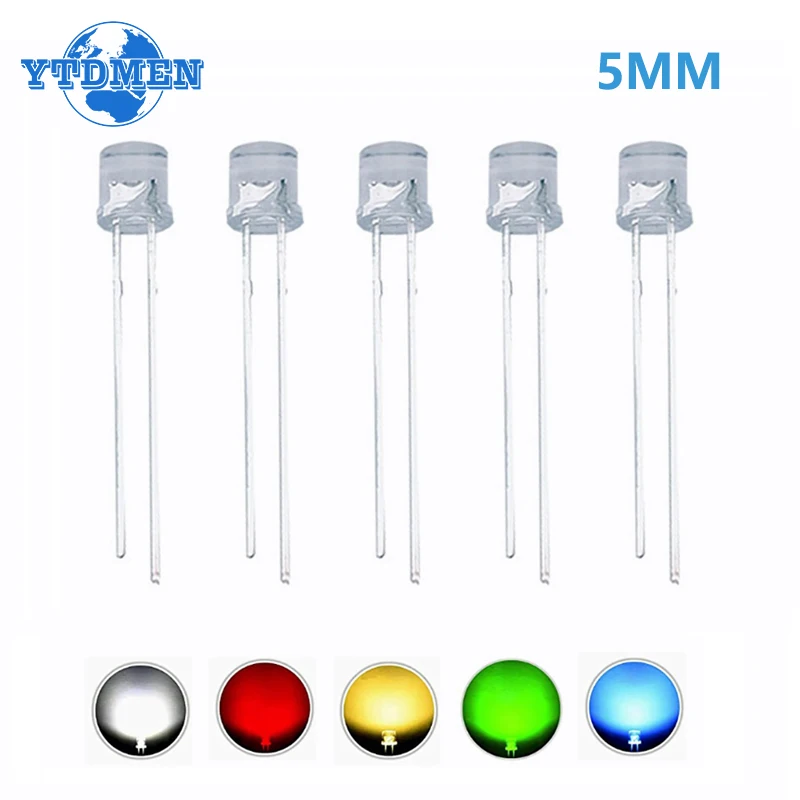 100PCS 5mm Flat Top LED Diode White/Red/Green/Blue/Yellow Light Emitting Diodes Bright Lighting Bulbs Electronics Components
100PCS 5mm Flat Top LED Diode White/Red/Green/Blue/Yellow Light Emitting Diodes Bright Lighting Bulbs Electronics Components