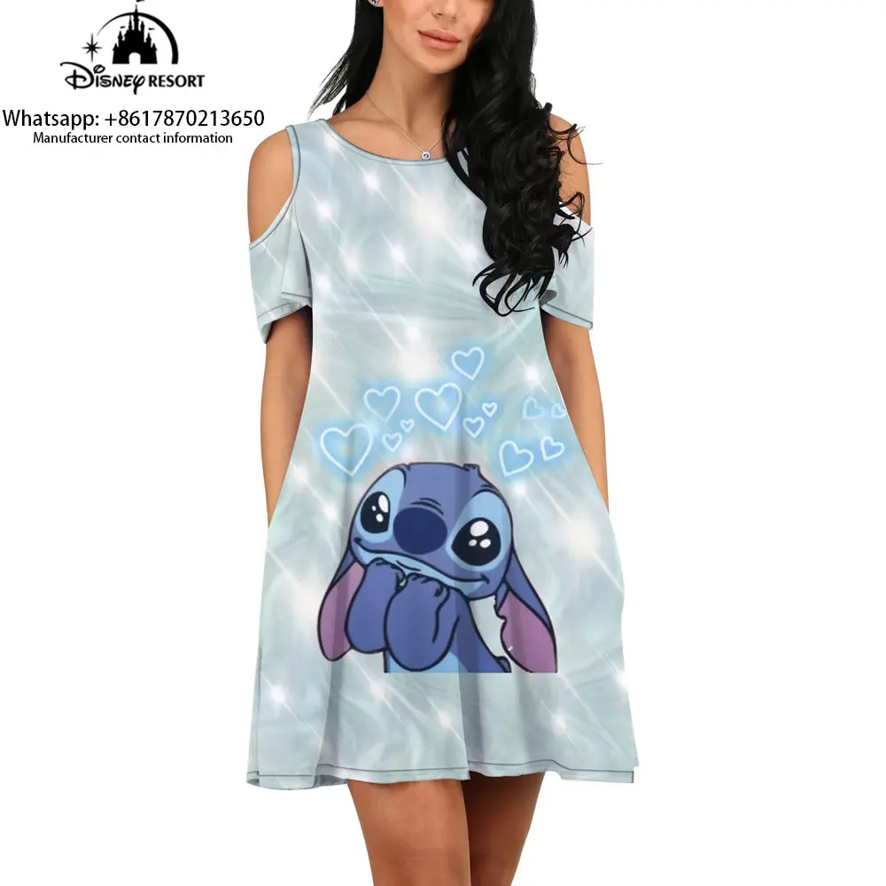 New Women Tunic Dress Short Sleeves Disney Brand Stitch Anime Print Knee Length Elegant Summer Round Neck Fashion Casual Dress
New Women Tunic Dress Short Sleeves Disney Brand Stitch Anime Print Knee Length Elegant Summer Round Neck Fashion Casual Dress