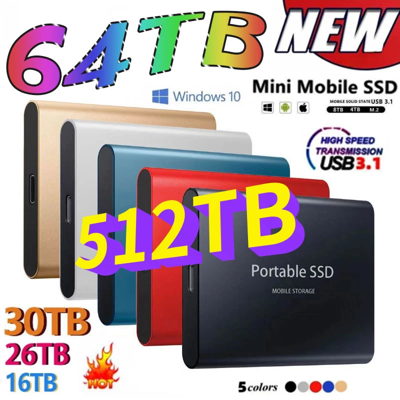 2023 Portable High-speed Solid State Drive 2TB 4TB 8TB 16TB 64TB SSD Mobile Hard Drives External Storage Decives for Laptop Pc
2023 Portable High-speed Solid State Drive 2TB 4TB 8TB 16TB 64TB SSD Mobile Hard Drives External Storage Decives for Laptop Pc