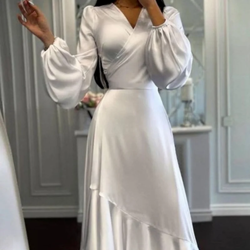 Long Sleeve Sexy V-neck Temperament Waist Irregular Silk Birthday Party Dress Ladies Retro Belt Satin Elegant A-line Party Dress
Long Sleeve Sexy V-neck Temperament Waist Irregular Silk Birthday Party Dress Ladies Retro Belt Satin Elegant A-line Party Dress