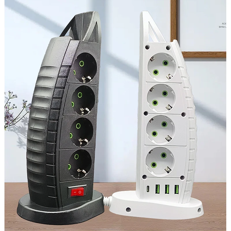 

Сетевой фильтр Tower с вертикальной вилкой европейского стандарта, разные вертикальные розетки с 4 розетками питания, 1 * type-C, 3 * USB-переключатель защиты от перегрузки
