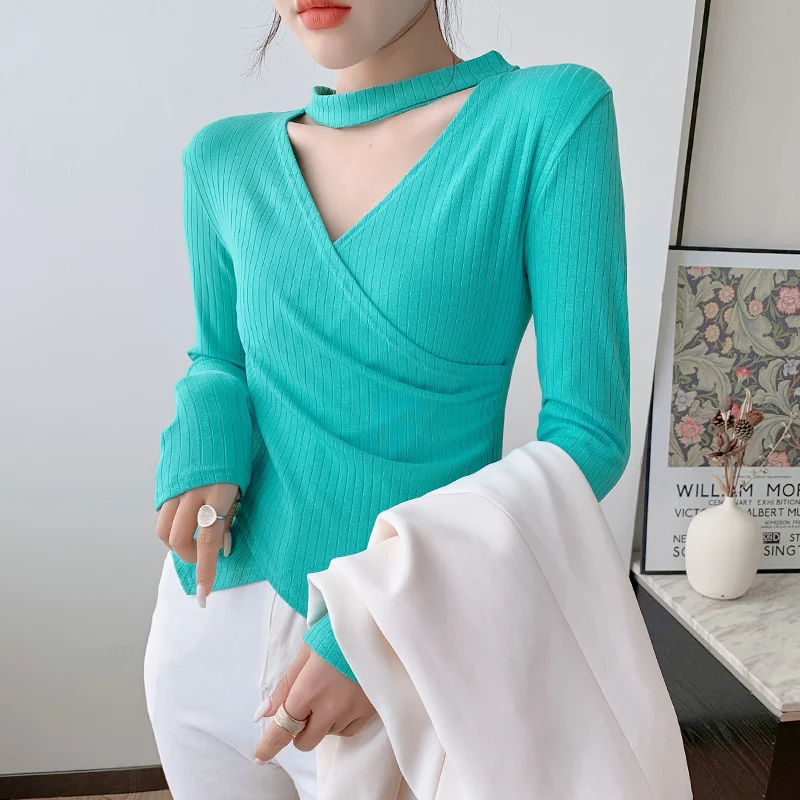 Women Halter Crossed V-neck Full Sleeve Cropped T Shirts Girls Solid Crop Tops Female Blue Pink Tshirt Tee
Women Halter Crossed V-neck Full Sleeve Cropped T Shirts Girls Solid Crop Tops Female Blue Pink Tshirt Tee
