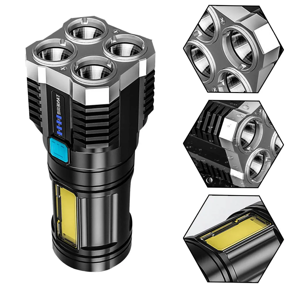 Practical Flashlight COB 3 To 5 Hours 4 Heads 4 Modes ABS+PC Built-in Battery IPX4 Strong Light USB Rechargeable
Practical Flashlight COB 3 To 5 Hours 4 Heads 4 Modes ABS+PC Built-in Battery IPX4 Strong Light USB Rechargeable