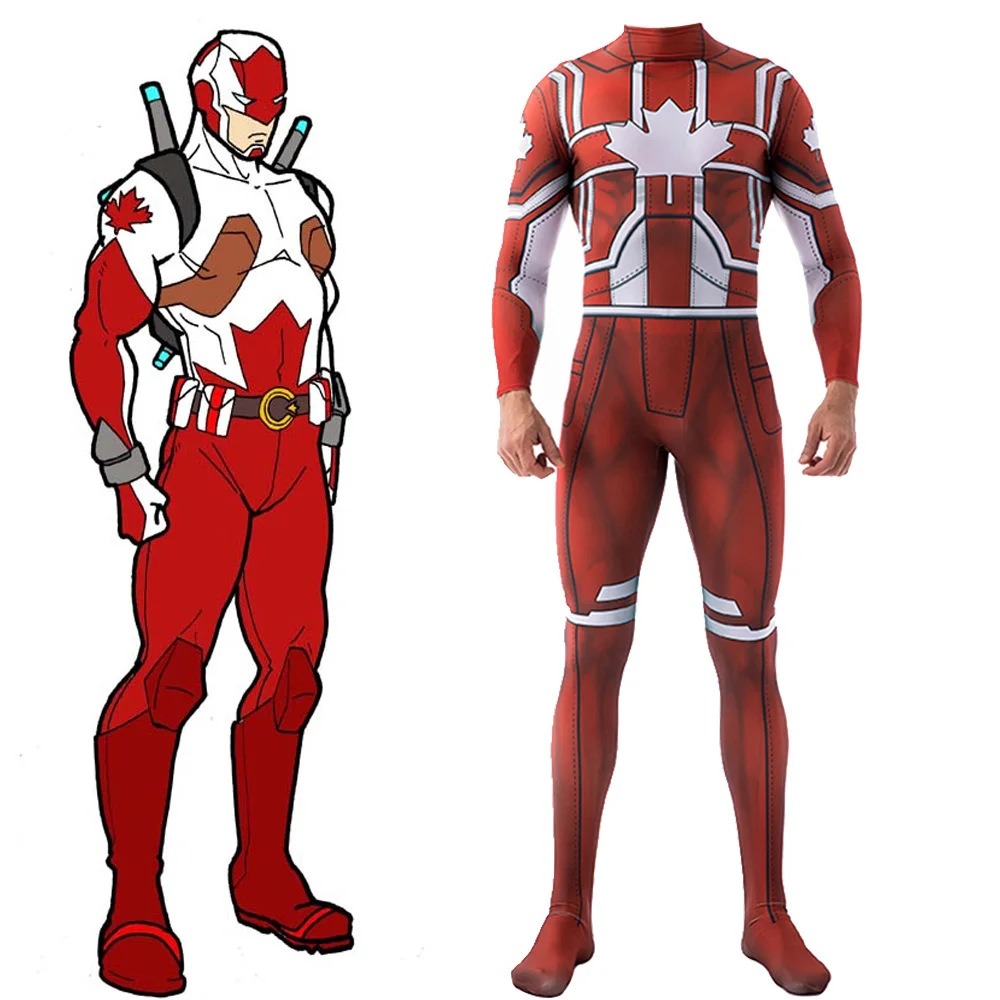 

Captain Canuck Costume Cosplay Superhero Lycra Spandex Zentai Suits Captain Canuck Halloween Costume Bodysuits for Adult Kids