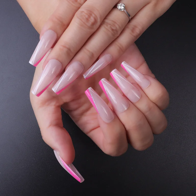 24Pcs/Set French Press On Acrylic Nail Art Beveled Edge Flash Powder Long Ballet Fake Nails Finished Wear Reusable False Nails 
24Pcs/Set French Press On Acrylic Nail Art Beveled Edge Flash Powder Long Ballet Fake Nails Finished Wear Reusable False Nails