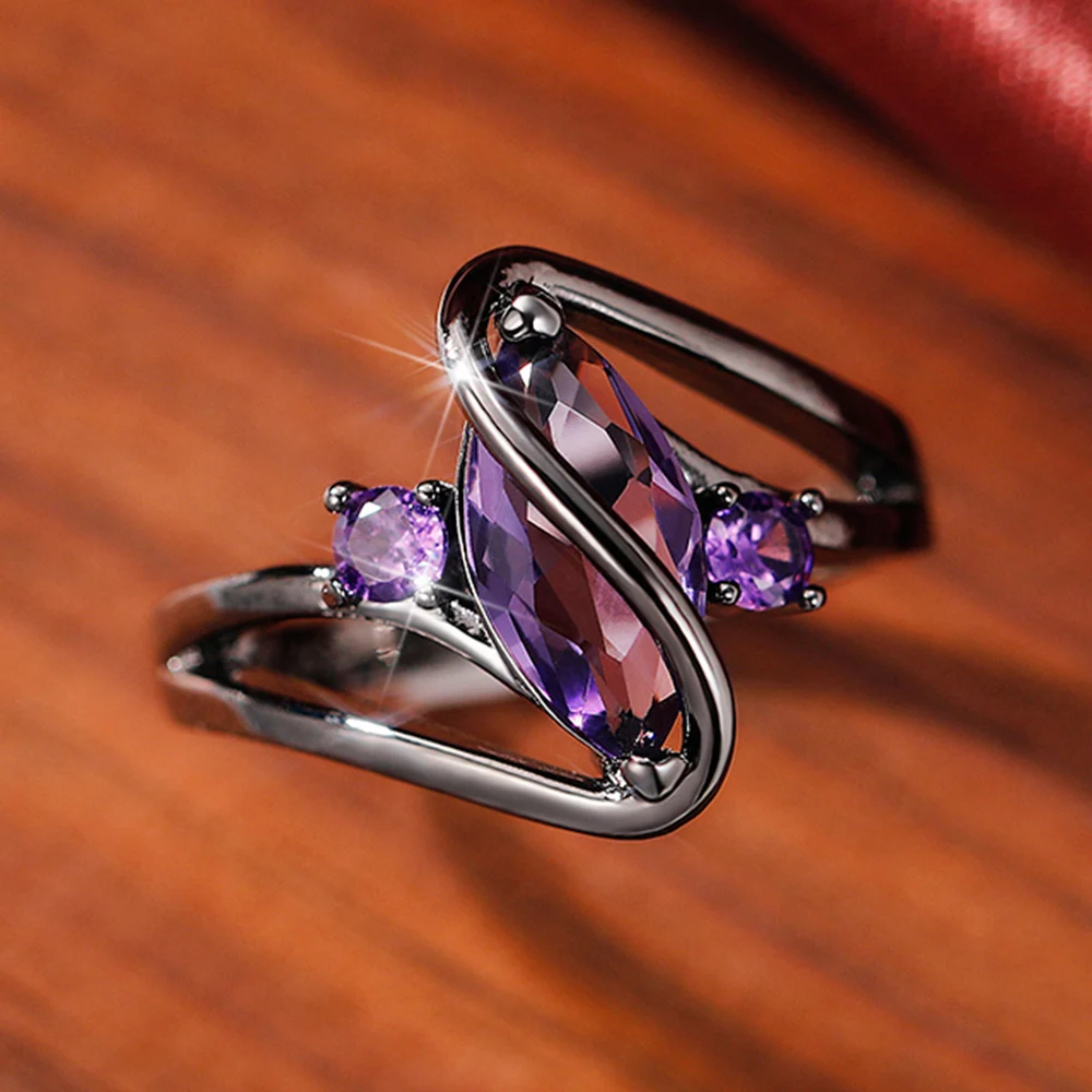 New Special-interest Wedding Rings Women Black Plated with Purple Marquise Cubic Zirconia Personality Gift for Party Jewelry
New Special-interest Wedding Rings Women Black Plated with Purple Marquise Cubic Zirconia Personality Gift for Party Jewelry