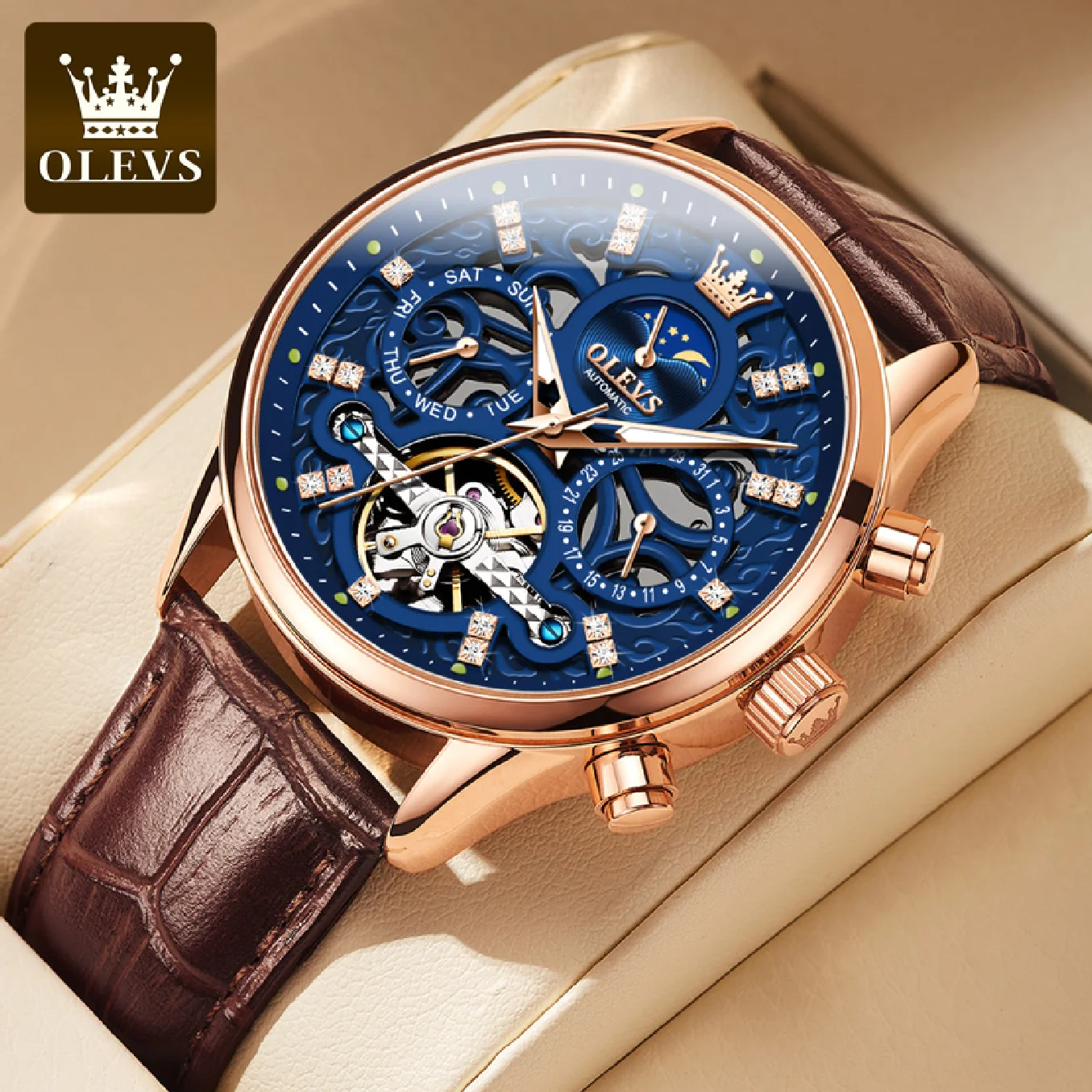 OLEVS Top Brand Men's Watches Fashion Skeleton Tourbillon Automatic Mechanical Wrist Watch for Men Waterproof Leather Strap New
OLEVS Top Brand Men's Watches Fashion Skeleton Tourbillon Automatic Mechanical Wrist Watch for Men Waterproof Leather Strap New