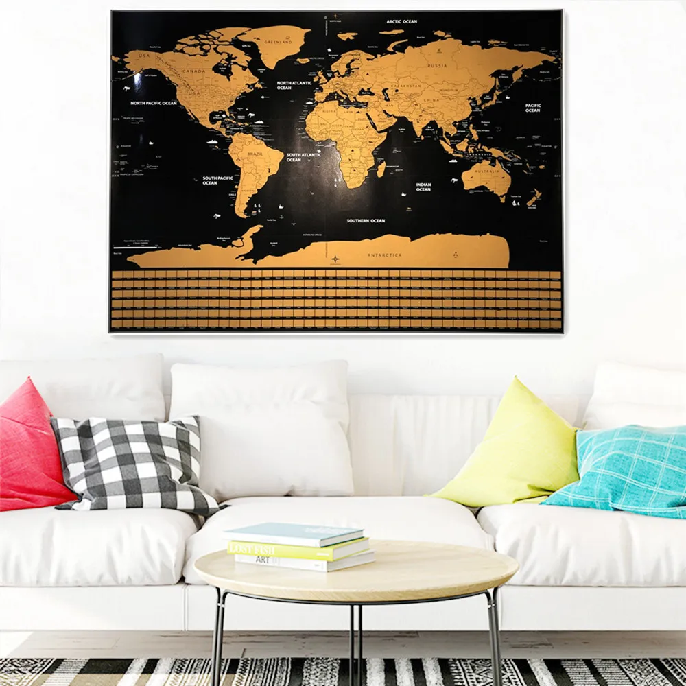 

Top Quality Travel Scratch Map Wall Decor Poster Gold Foil Black Scratch off Map Wipe Foil Coating Map DIY Office Supplies A1