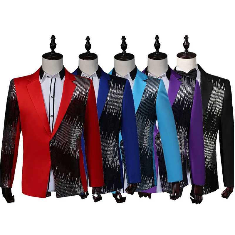 

New men's fashion trend handsome performance suit coat sequin suit Stage gradient lightning host emcee nightclub bar singer top
