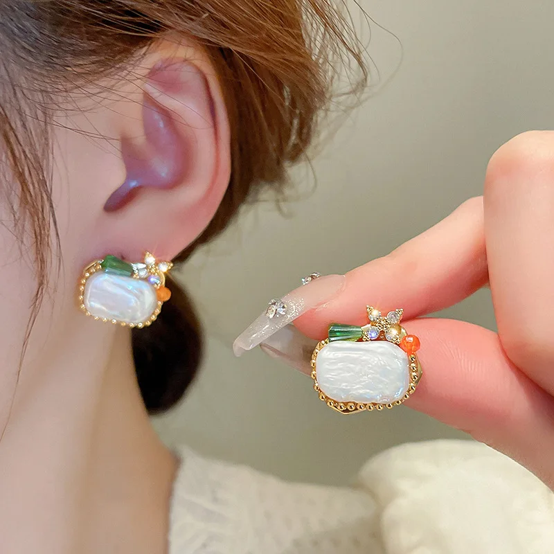 

Minar Vintage Geometric Oval Baroque Freshwater Pearl Drop Earrings for Women 14K Real Gold Plated Brass Shiny CZ Zircon Earring