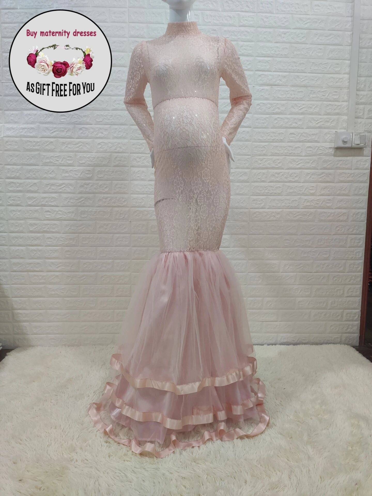 Women Fashion High Collar Lace Long Sleeve Mermaid Maternity Photography Pregnancy Dress Nursing Maxi Gown
Women Fashion High Collar Lace Long Sleeve Mermaid Maternity Photography Pregnancy Dress Nursing Maxi Gown