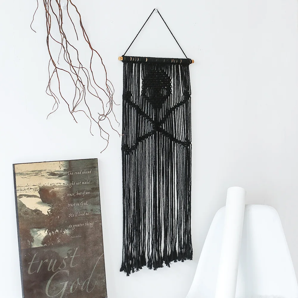 INS Macrame Tapestry Black Skull Wall Hanging Decor Bedroom Vintage Handmade Cotton Rope Knitted Tapestry
INS Macrame Tapestry Black Skull Wall Hanging Decor Bedroom Vintage Handmade Cotton Rope Knitted Tapestry