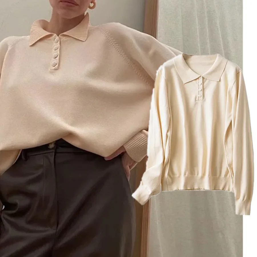 Elmsk England Style Fashion Rose Button Loose Polo Collar Boyfriend Knitted T shirt Women Spring Sweater Women Pullovers Tops
Elmsk England Style Fashion Rose Button Loose Polo Collar Boyfriend Knitted T shirt Women Spring Sweater Women Pullovers Tops