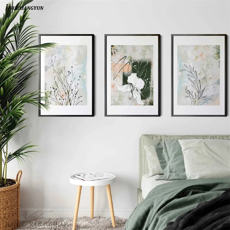 

Абстрактная линия, цветок, листья, растения, скандинавские постеры и принты, винтажная настенная живопись на холсте, настенные картины для декора гостиной